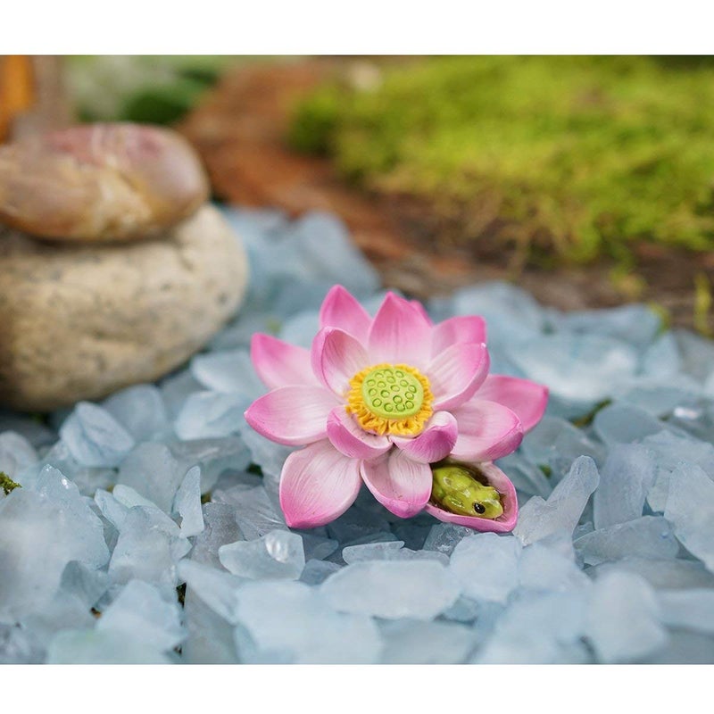 Top Collection Miniature Fairy Garden and Terrarium Cute Mini Frog Sleeping on Lotus Flower Figurine - Image 2